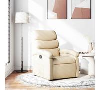 YunCangg Sillón de relax de tela crema con función reclinable manual, asiento ergonómico con reposabrazos y respaldo, marco de madera y metal, ajustable para salón, rincón de lectura y confort de