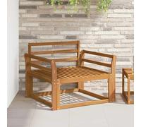 YunCangg Sofá central de exterior natural de madera maciza de acacia con respaldo de listones resistente a la intemperie, altura del asiento 37 cm, 1 plaza, con reposabrazos curvados, flexible para