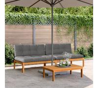 YunCangg Sofá central de jardín de madera de acacia con cojines, 2 unidades, resistente a la intemperie, sofá de exterior para balcón, terraza, cojín acogedor, ahorra espacio, resistente a la