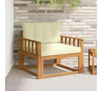 YunCangg Sofá central para exteriores de madera de acacia maciza natural con acolchado resistente a la intemperie, asiento y respaldo, adecuado como sofá anexo, sofá modular o extensión de salón para