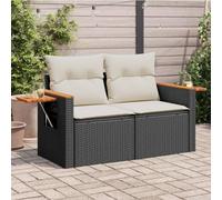 YunCangg Sofá de jardín de 2 plazas, color negro, con cojín de poliratán, resistente a la intemperie, para jardín, balcón, terraza, con mesa auxiliar plegable y funda extraíble para relajarse