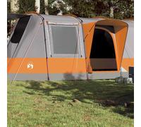YunCangg Tienda de campaña tipo túnel para 4 personas, color gris y naranja, impermeable, con 3 entradas y 2 ventanas, poliéster 185T, 580 x 320 x 205 cm, con mosquitera, antesala, conexión E para