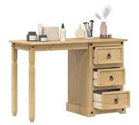 YunCangg Tocador Corona de madera maciza de pino con 110 x 47 x 75 cm, 3 cajones y tiradores de metal, versátil como escritorio, mesa de trabajo o secretaria para oficina y oficina en casa