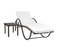 YunCangg Tumbona con cojín y mesa de polirratán marrón, resistente a la intemperie, estructura de acero ajustable, tumbona de jardín ergonómica con cojín, plegable para balcón, terraza, piscina y