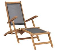 YunCangg Tumbona con reposapiés de madera maciza de teca negra, 152 x 60 x 90 cm, respaldo ajustable, plegable, resistente a la intemperie, para jardín, terraza, balcón, tumbona de relax al aire libre