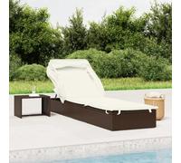 YunCangg Tumbona con techo plegable marrón de ratán sintético 213 x 63 x 97 cm ajustable y plegable con acolchado para jardín, balcón, terraza, piscina y camping para relajarse