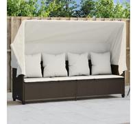 YunCangg Tumbona con techo y cojín marrón de polirratán ajustable, ergonómica, resistente a la intemperie, para jardín, terraza, balcón, tumbona de relax con acolchado y respaldo plegable