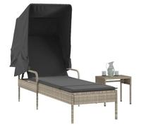 YunCangg Tumbona con techo y mesa gris claro de poliratán, respaldo ajustable, resistente a la intemperie, plegable, acolchado ergonómico, ideal para jardín, balcón, terraza, piscina y relajación al
