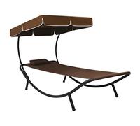 YunCangg Tumbona con toldo y cojín marrón, resistente a la intemperie, de tela Oxford, ajustable, plegable, ergonómica para balcón, terraza, piscina y relax al aire libre