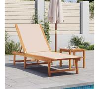 YunCangg Tumbona de jardín con mesa, madera maciza de acacia y textileno crema, respaldo ajustable, resistente a la intemperie, ergonómica, plegable para balcón, terraza, piscina, tumbona de relax