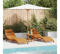 YunCangg Tumbona de jardín de 3 piezas, color marrón, madera maciza de acacia, con respaldo ajustable, plegable, resistente a la intemperie, para terraza, balcón, piscina, exterior, relax