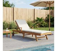 YunCangg Tumbona de jardín de madera maciza de teca marrón crema, 195 x 68 x 30 cm, respaldo ajustable en 3 posiciones, reposapiés de 4 niveles, con mesa lateral integrada