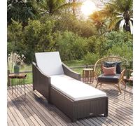 YunCangg Tumbona de jardín de polirratán negro con cojín blanco crema. Respaldo ajustable y acolchado para terraza, balcón, piscina, al aire libre, relajarse y relajarse