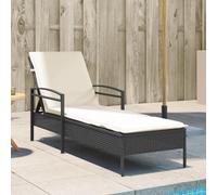 YunCangg Tumbona de jardín negra 63 x 200 x 81 cm polirratán con cojín extraíble, respaldo ajustable resistente a la intemperie, para balcón, terraza, piscina, exterior, relax