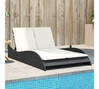 YunCangg Tumbona de jardín negra con cojines, 114 x 205 x 73 cm, polirratán, ajustable, ergonómica, resistente a la intemperie, para balcón, terraza, piscina, relajarse al aire libre con acolchado