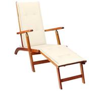 YunCangg Tumbona de madera maciza de acacia con reposapiés y cojín blanco crema, ajustable en 3 posiciones, plegable, ergonómica para jardín, terraza, balcón y exterior para relajarse