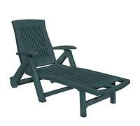 YunCangg Tumbona de plástico verde ajustable con 5 posiciones, plegable y resistente a la intemperie, incluye 2 ruedas, ideal para jardín, terraza, balcón y relajación al aire libre