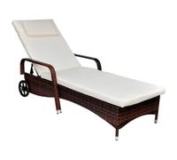 YunCangg Tumbona de poliratán marrón con cojín, ruedas, ajustable para jardín, terraza, balcón, resistente a la intemperie, ergonómica, plegable, para piscina y relajación al aire libre