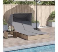 YunCangg Tumbona doble con techo y cojines de ratán beige con respaldo ajustable, resistente a la intemperie, ergonómica, para jardín, terraza, balcón, piscina, incluye cojines extraíbles