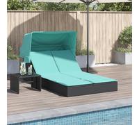 YunCangg Tumbona doble de jardín de polirratán negro con respaldo ajustable y dosel, resistente a la intemperie, plegable, incluye cojín para balcón, terraza, piscina, relajarse