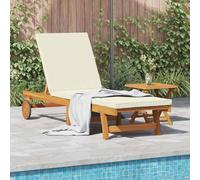 YunCangg Tumbona marrón crema de madera de acacia maciza, 199 x 63 x 85 cm, ajustable con acolchado para jardín, terraza, balcón, resistente a la intemperie, ergonómica para relajarse y relajarse