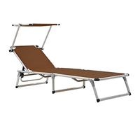YunCangg Tumbona plegable con protección solar, aluminio y textileno marrón, 186 x 58 cm, respaldo ajustable, tumbona de jardín resistente a la intemperie para balcón, terraza, piscina y relajación al