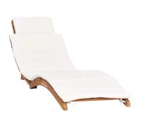 YunCangg Tumbona plegable de madera maciza de teca con cojín blanco crema, ergonómica, resistente a la intemperie y plegable, ideal para jardín, balcón, terraza y piscina para relajarse