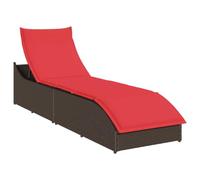 YunCangg Tumbona plegable de poliratán marrón con cojín y espacio de almacenamiento, respaldo ajustable, plegable, resistente a la intemperie, ergonómica para jardín, balcón, terraza y piscina