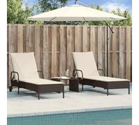 YunCangg Tumbonas con cojines, 2 unidades, color marrón, polirratán, tumbona de jardín ajustable con ruedas, resistente a la intemperie y plegable, para balcón, terraza, piscina, al aire libre