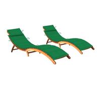 YunCangg Tumbonas de 2 unidades con cojines de madera de acacia maciza, plegables y resistentes a la intemperie, respaldo ajustable, acolchado verde, ideal para jardín, terraza, balcón y relajación al
