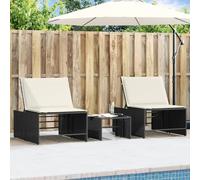 YunCangg Tumbonas modulares de 2 unidades, con mesa de poliratán negro, respaldo ajustable, resistente a la intemperie, plegable, con cojines extraíbles para jardín, balcón, terraza, piscina