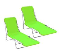 YunCangg Tumbonas plegables 2 piezas de acero y tela verde, resistente a la intemperie y plegable con respaldo ajustable, ideal para jardín, balcón, terraza, piscina y camping para relajarse
