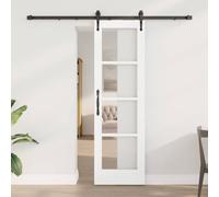 YunCangg White and Black Sliding Door, Solid Pino Wood and Glass, 61 x 198.5 cm, Quiet Indoor Door Panel for Living Room, Bedroom, Kitchen, Hallway, Space Saving Renovation Use