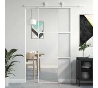 YunCangg White Sliding Door 90 x 205 cm with Tempered Glass and Aluminum Frame, 5 mm Clear Panel, quiet stopper and damper for hallway, basement, renovation and new build entry use