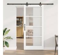 YunCangg White Sliding Door 93 x 211 cm Solid Pino Wood and Glass, Indoor Door with Track Set, Quiet Smooth Glide, Space Saving Design for Living Room, Hallway, Renovation, New Build