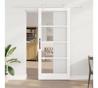 YunCangg White Sliding Door 93 x 211 cm Solid Pino Wood and Glass, indoor room divider, quiet glide, space saving design for living room, bedroom, kitchen, garage, home renovation use