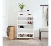 YunCangg Zapatero blanco brillante de madera, 60 x 35 x 105 cm, con 1 cajón, 5 compartimentos abiertos y pies de hierro para el pasillo, el orden y el ahorro de espacio