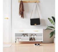 YunCangg Zapatero blanco brillante de madera con patas de hierro, 102 x 35 x 55 cm, 2 cajones, 4 compartimentos, banco para pasillo y pasillo, almacenamiento de zapatos que ahorra espacio, perchero
