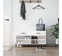 YunCangg Zapatero blanco de madera con patas de hierro, 102 x 35 x 55 cm, 2 cajones, 4 compartimentos, banco para pasillo y pasillo, almacenamiento de zapatos que ahorra espacio, perchero estable para