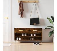 YunCangg Zapatero de madera de roble ahumado, 102 x 35 x 55 cm, con 2 cajones, 4 compartimentos, patas de hierro, banco para pasillo, entrada, ahorra espacio, organización, almacenamiento