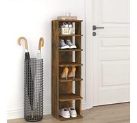 YunCangg Zapatero de madera de roble ahumado, 27,5 x 27 x 102 cm, con 6 compartimentos, ahorra espacio, para pasillo, pasillo, entrada, para organizar y ordenar los zapatos