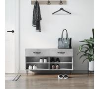 YunCangg Zapatero gris hormigón con madera y patas de hierro, 102 x 35 x 55 cm, banco con 2 cajones y 4 compartimentos para pasillo, entrada, ahorra espacio y es estable
