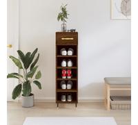 YunCangg Zapatero marrón con aspecto de roble 30 x 35 x 105 cm, material de madera con 1 cajón, 5 compartimentos abiertos, base de hierro estable, ahorra espacio para pasillo, entrada, pasillo