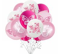 Yunchu Online 16 globos de mariposa rosa, decoración de cumpleaños para niñas, color rosa, decoración de cumpleaños, niñas, mariposas, fiestas de cumpleaños