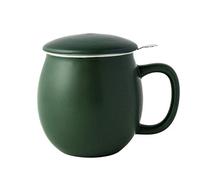 Yundu Taza de té de cerámica verde mate de 12 onzas con infusor y tapa, taza con tapa para remojar, infusor de acero inoxidable para té de hojas sueltas, regalo de oficina en casa para los amantes del