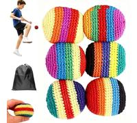 YUNFAN 6 Pcs Hacky Sack,Footbag Hand-Made Knitted Sack,Assorted Foot Bag Crochet Hacky Ball for Adults,Juggling Balls with Multicolored Geometric Pattern,Outdoor Soccer Kick Bag,for Beginners (B)