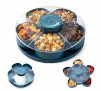 YUNFAN Divided Spin And Snack Serving Tray,Divided Serving Tray That Spins,Rotating Snack Box Container with Lid,Multi-Compartment Food Organizer,Perfect for Vegetable,Dips & Party Appetizers(Blue)