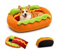 YUNFAN Hot Dog Bed for Dachshund,Removable Washable Pad,Soft Plush Small Cute and Warm Cozy Food Dogs Cats Beds,Semi-Enclosed Cat Beds,Stable PVC Bottom,Hot Dog Dogs Bed for Indoor Home，X-Large