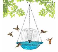 YUNFAN Solar Cascade Hanging Bird Bath Fountain,Outdoor Hanging Birdbath with Solar Fountain,Decorative Bird Bath for Garden Yard Patio,with Pump,Attracts Hummingbirds & Wild Birds(Blue)