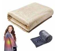 YUNFAN USB Electric Heated Shawl Blanket,Heating Wearable Throw Shawl for Winter Warm,Portable Cordless Warming Electrics Throw,Cozy Soft Flannel Blankets for Home,Office,Car(Beige,150 * 80cm)